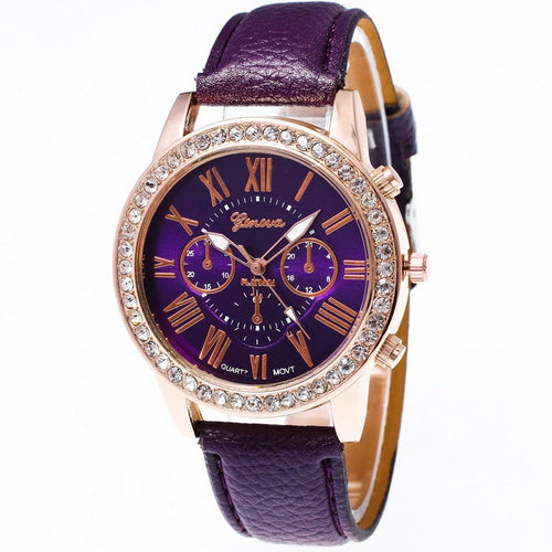 Women 3 Eyes Fashion Band Leather Quartz Synthetic Rhinestones Wrist Watches